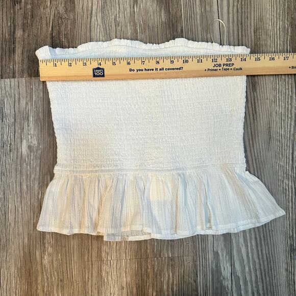 NWT Allie‎ Rose White Smoked Tube Top Cropped Ruffled Hem Women’s Size Large - Picture 4 of 8